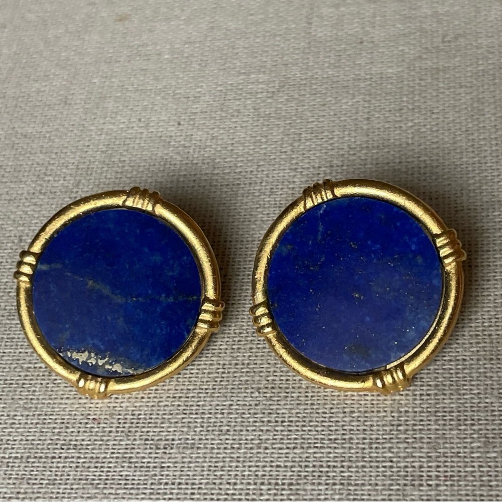 Susan Shaw Blue Lapis Gold Stud Earrings